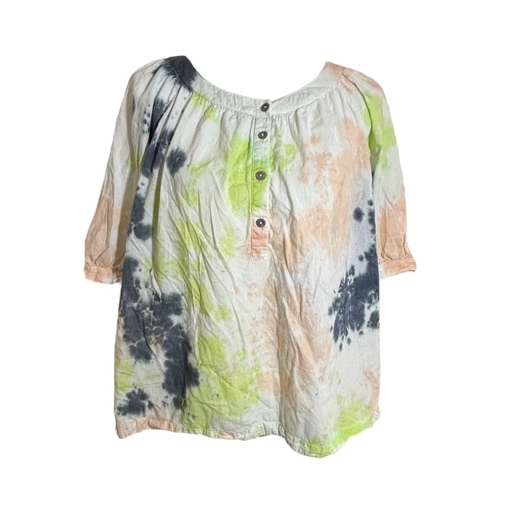 Elizabeth And James Tie Dye Cotton Puff Sleeve Blouse Button Relax Fit Top XL - Picture 2 of 5